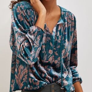 Anthropologie Faustino Velvet Peasant Blouse Old World Elegant Pastoral Floral
